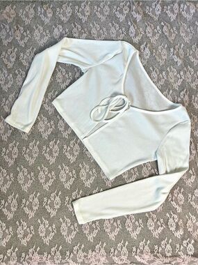 White Ribbed Tie Up Cropped Cardigan